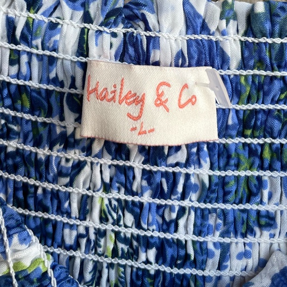 HAILEY & CO Blue White Purple & Green Floral Printed Smocked Tiered Maxi Dress L - Picture 11 of 13